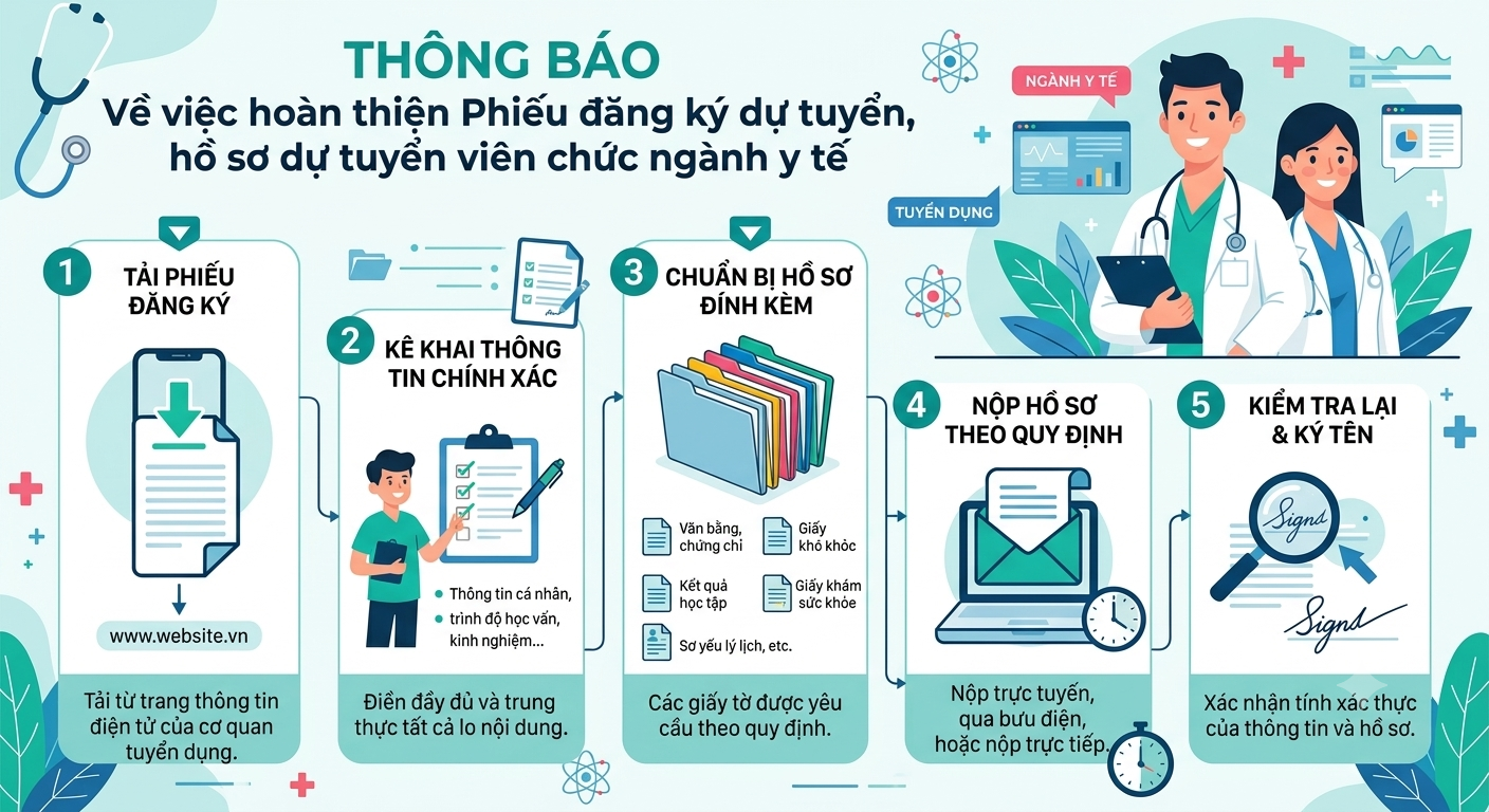Thông báo về việc hoàn thiện Phiếu đăng ký dự tuyển, hồ sơ dự tuyển ngành Y tế